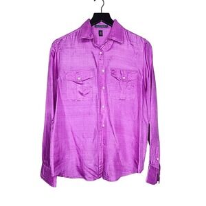 Ralph Lauren LRL Womens Silk Blouse‎ Medium Pink Long Sleeve Pockets Button Up